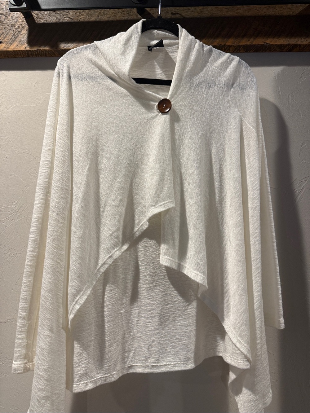 bobeau Cream Draped Open Front Cardigan with Wooden Accent Button